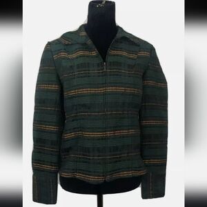 CJ Banks Green & Black  Plaid Textured Jacket Zip Front Button Cuffs Sz 2X
